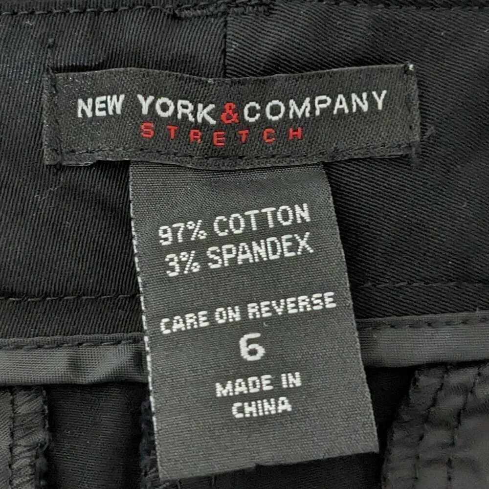 Women's NEW YORK & CO Stretch, Black Cotton Zip Cropped Casual Pants; Size 6